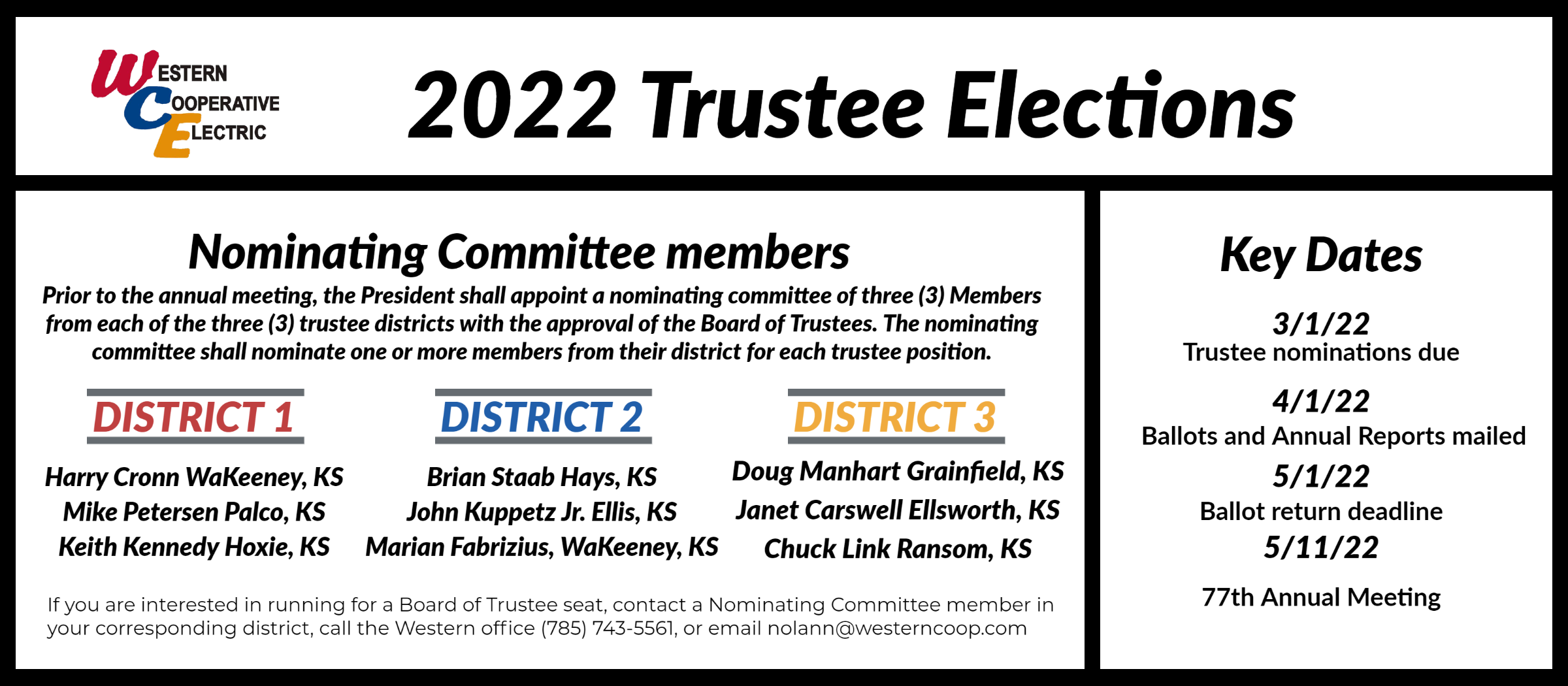 Nominations for Trustee Elections Due March 1 Western Cooperative